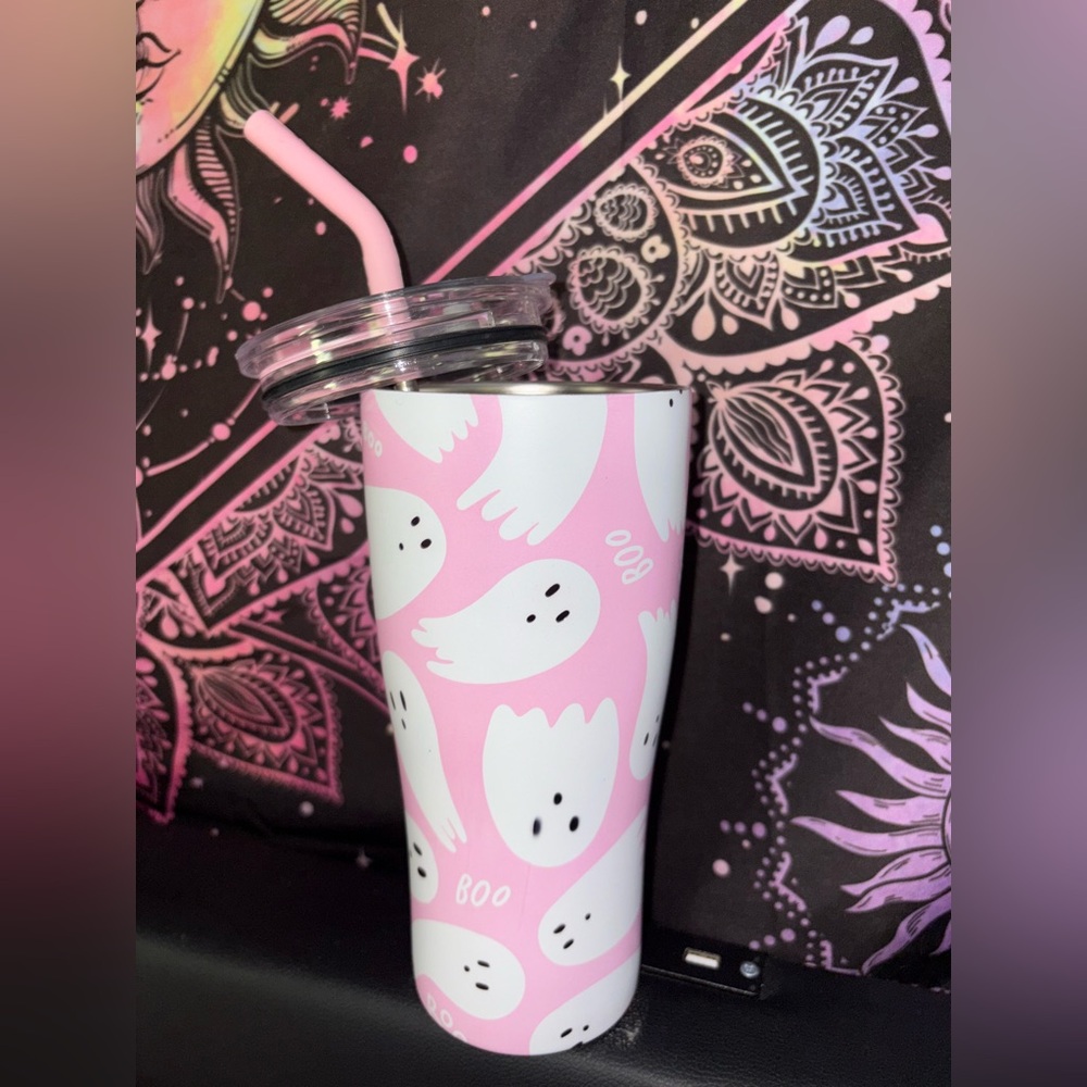 Pink ghost Halloween tumbler